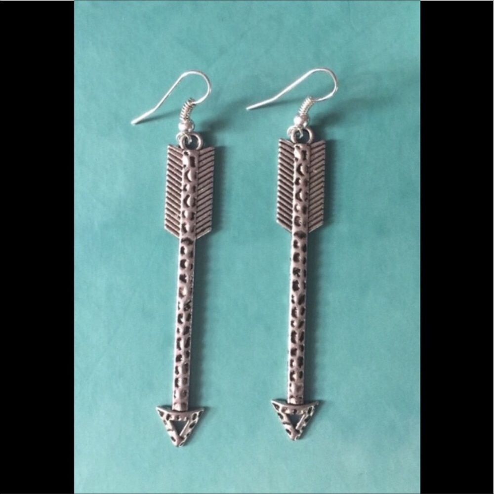 LONG SILVER ARROW EARRINGS DUSTER LENGTH
